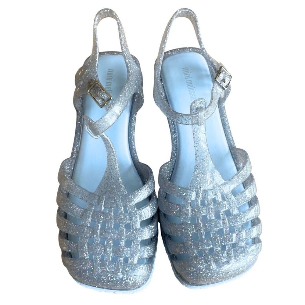 Mini Melissa Possession Heel Fisherman Jelly Sandals, Blue Glitter - Size 2‎
